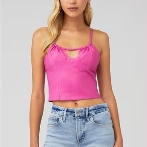 WAYF XS Faux Leather Cami Tank Top Magenta